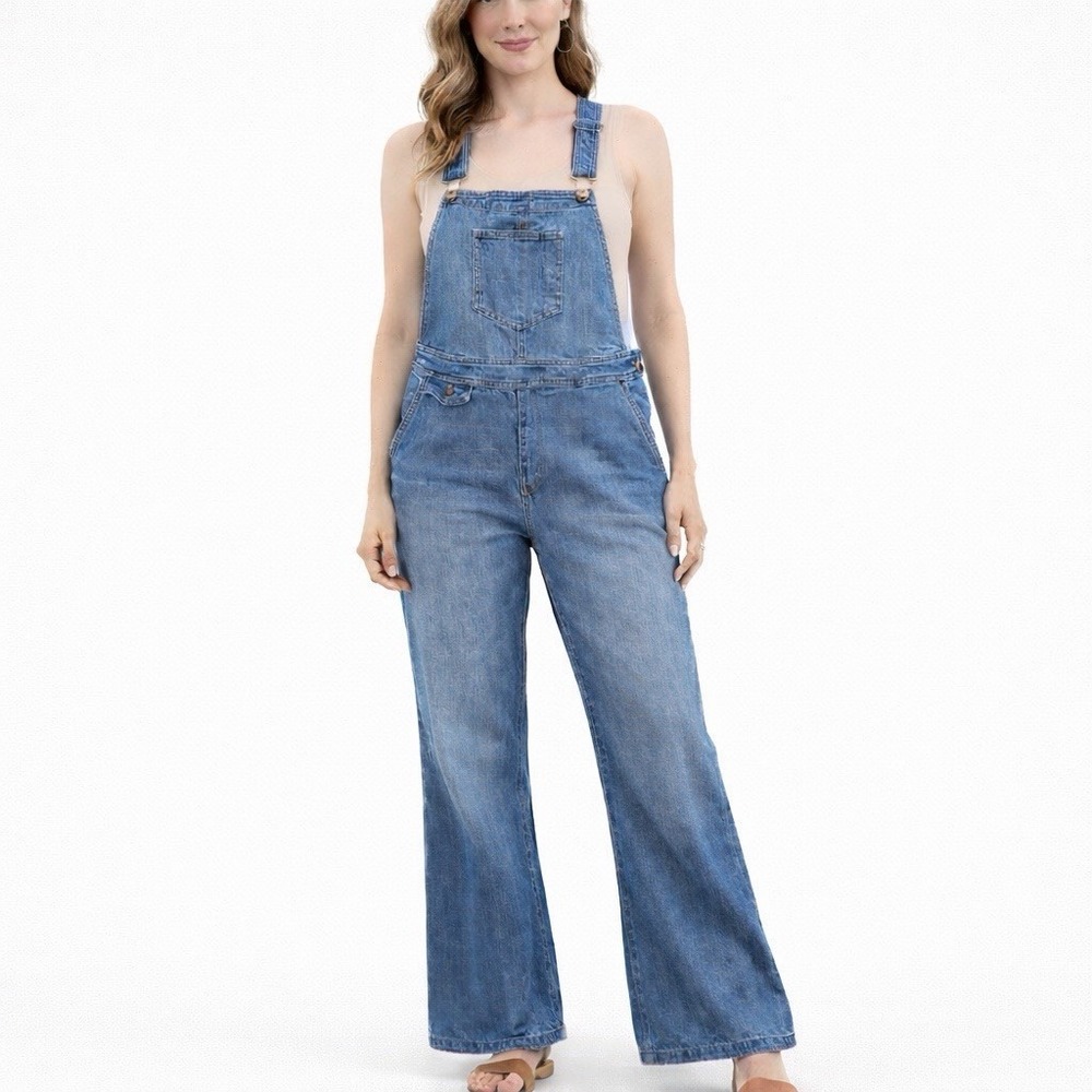Pilcro Anthro Flare Denim Overalls Y2K Wide Leg Vintage Style 31P